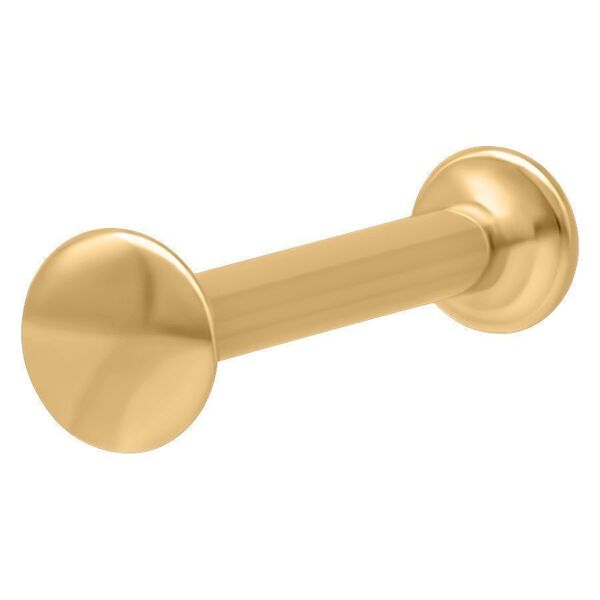 Goldenes Labret-Piercing mit Innengewinde, 1,2 mm Stärke, 6 mm Länge, Kugelgröße 1,5 mm auf weißem Hintergrund
