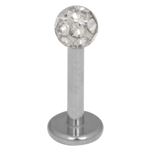 Labret de titanio plateado con piedras cristalinas, 5mm de longitud