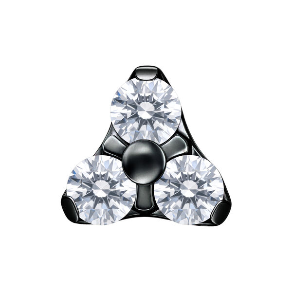 Accesorio de piercing negro con tres cristales claros sobre fondo blanco