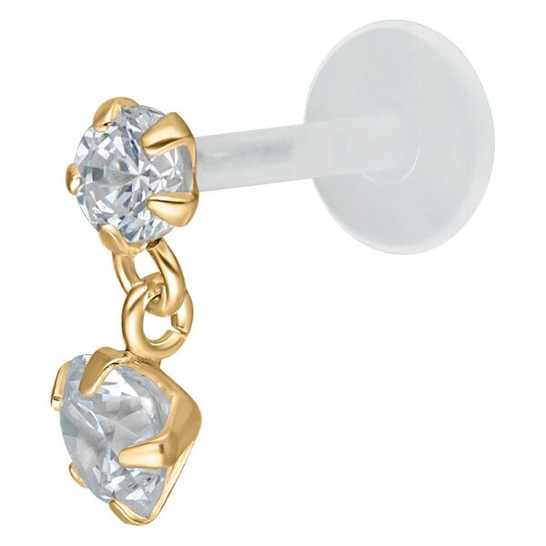 Hanging Crystal Push-Fit Labret<!--63ef29fed7d51--> - Golden Metal