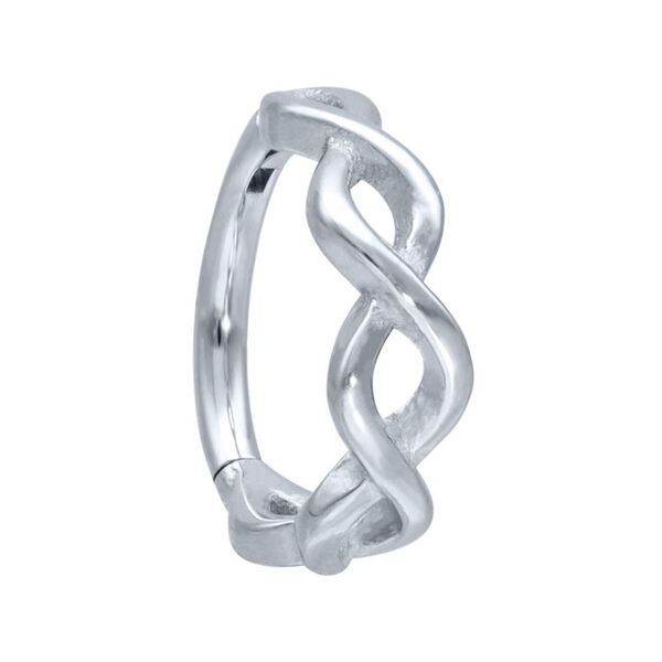 Silberner DNA Clicker Piercingring aus Chirurgenstahl 316L auf weißem Hintergrund