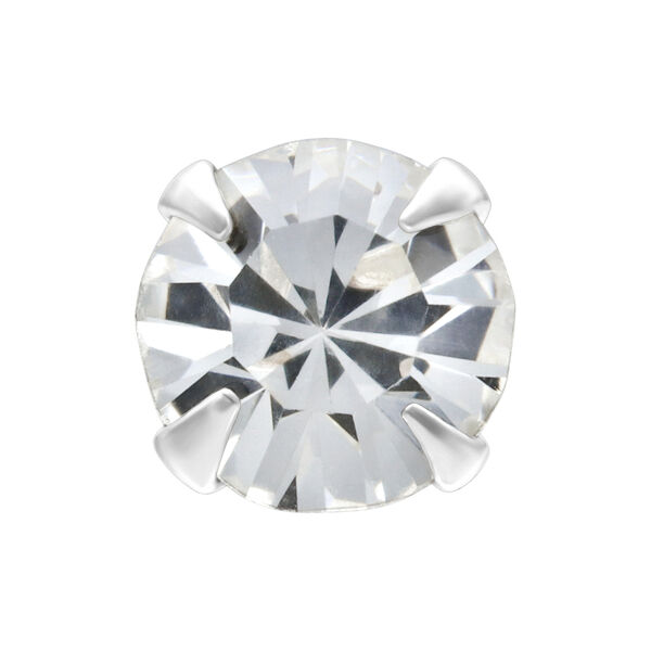 Accesorio de plata con piedra cristalina sobre fondo blanco