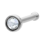 Piercing nasal de titanio plateado con piedra cristalina sobre fondo blanco