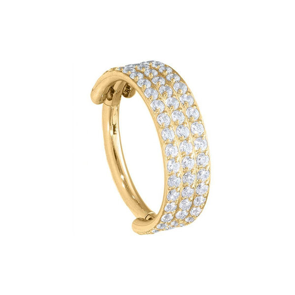Anillo de piercing dorado con cristales, 10 mm de diámetro interno, sobre fondo blanco