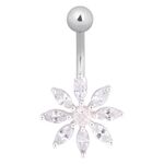 Piercing all'ombelico in argento con ciondolo a fiore di cristalli
