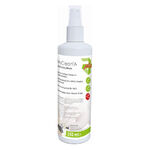 Botella blanca con spray MyClean Antiséptico para la piel 250 ml sobre fondo blanco