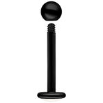 Schwarzes Titan Labret mit Außengewinde, Kugel und flache Platte auf weißem Hintergrund