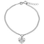 Delicato bracciale d'argento con ciondolo a cuore e cristallo chiaro, chiusura regolabile