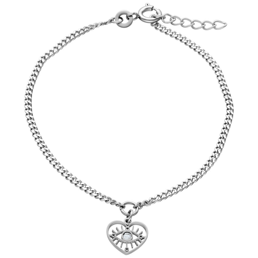 Delicato bracciale d'argento con ciondolo a cuore e cristallo chiaro, chiusura regolabile