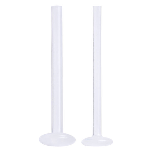 Dos barras de labret transparentes de PTFE sobre fondo blanco