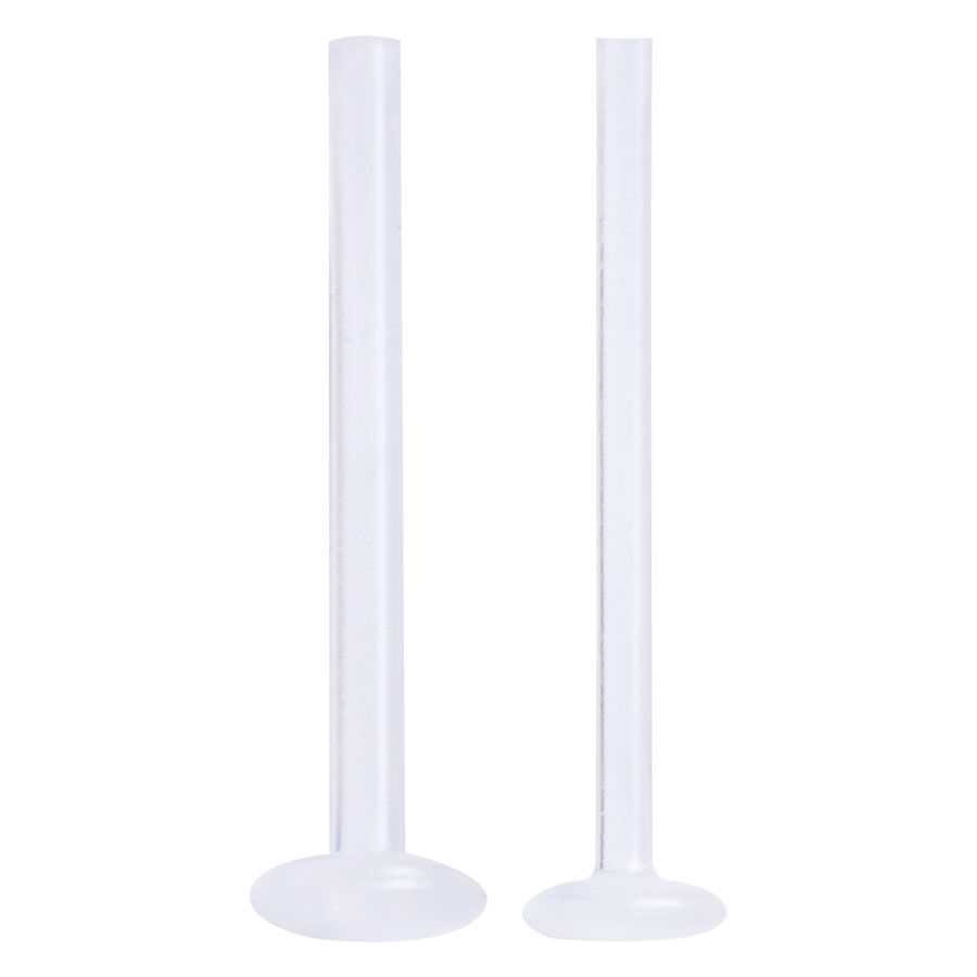 Dos barras de labret transparentes de PTFE sobre fondo blanco