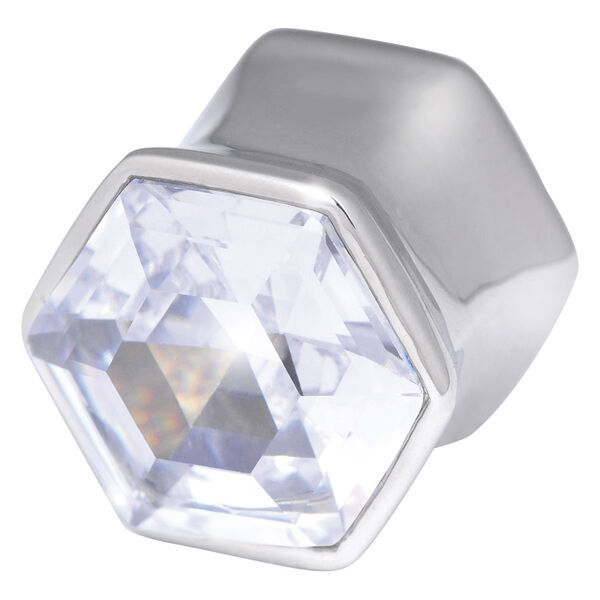 Silberner Hexagon Plug mit klarem Kristall auf weißem Hintergrund
