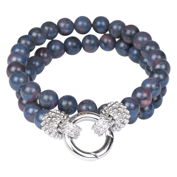 Pulsera de doble vuelta en azul vaquero con cierre plateado, longitud 160 mm