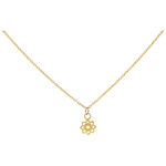Goldene Kette mit kleinem Sonnenblumen-Anhänger auf weißem Hintergrund