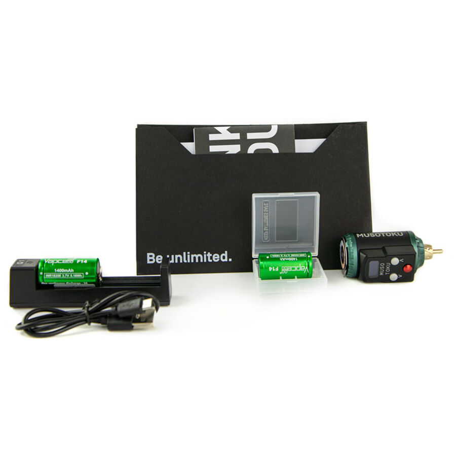 Batteria Rover R-1 RCA verde con accessori su sfondo bianco