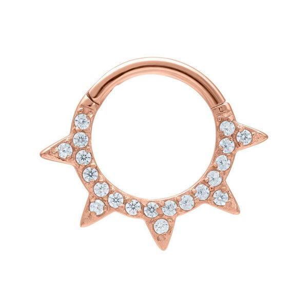 Roségoldener Septum Clicker mit funkelnden Kristallen auf weißem Hintergrund