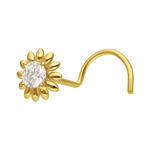 Nostril dorado con diseño de girasol y Moissanita clara sobre fondo blanco