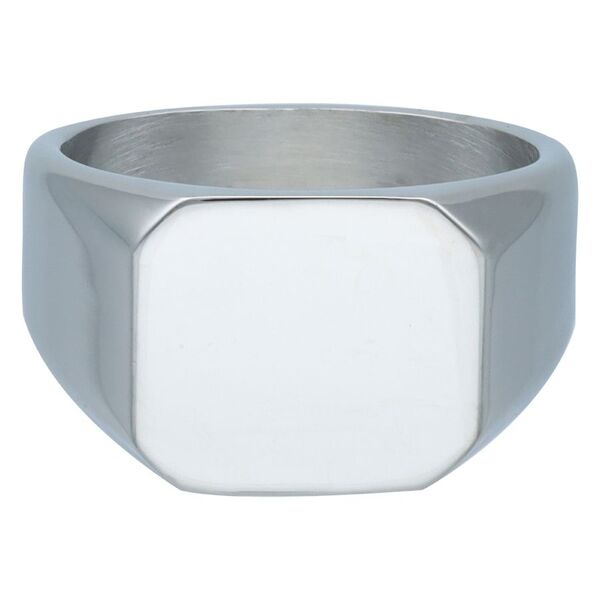 Anillo básico de acero quirúrgico 316L plateado sobre fondo blanco