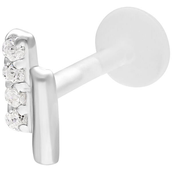 Labret plateado con doble barra de cristal sobre fondo blanco