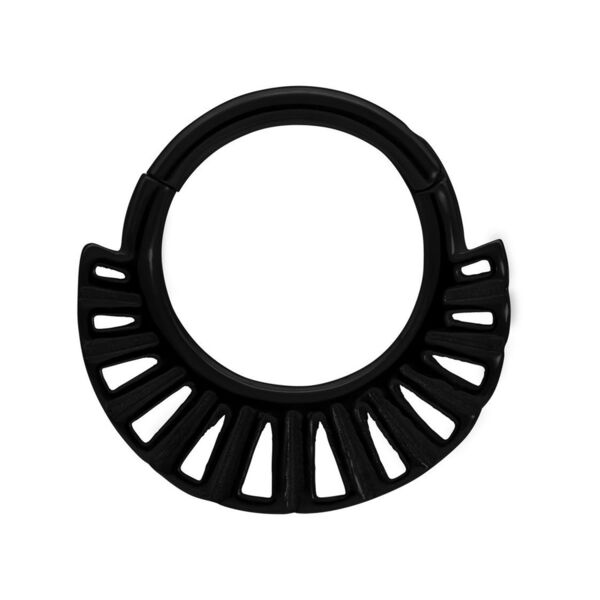 Ethno Clicker nero in acciaio chirurgico 316L su sfondo bianco