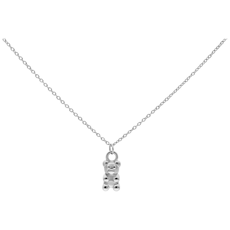 Collana Gummi Bear argento in acciaio chirurgico su sfondo bianco