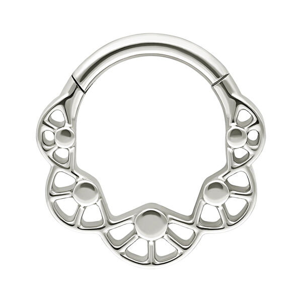 Septum Clicker en oro blanco con diseño de burbujas sobre fondo blanco
