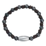 Knot bracciale in nylon marrone e acciaio chirurgico grigio su sfondo bianco