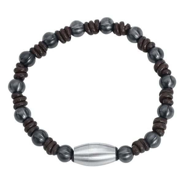 Pulsera Knot de nylon marrón y acero quirúrgico gris sobre fondo blanco