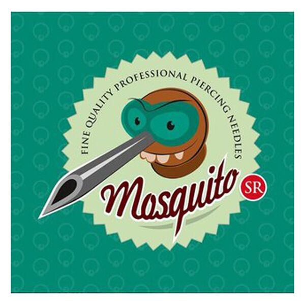 Vihreä Mosquito lävistysneulat Box logolla ja neulagrafiikalla