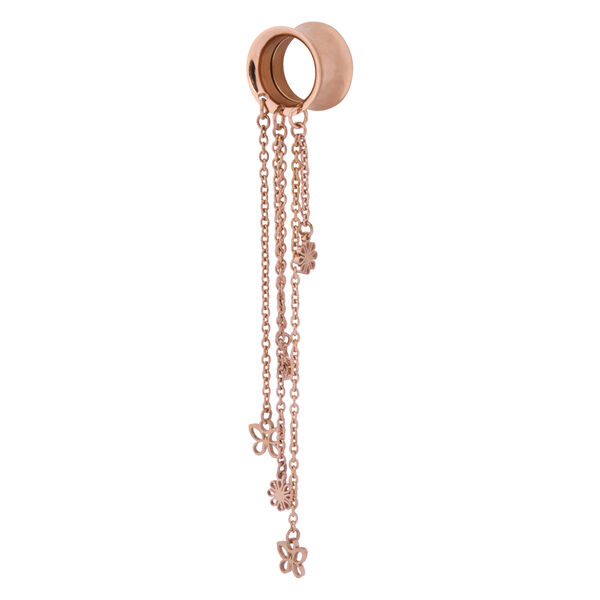 Roségoldener Chirurgenstahl-Tunnel mit hängenden Blumenketten auf weißem Hintergrund