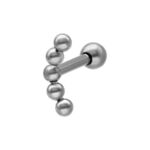 Orecchino Barbell argento con sfere curve in titanio su sfondo bianco