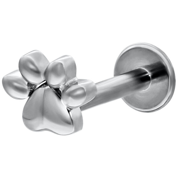Valkokultainen labret tassukuviolla ja push-fit lukolla valkoisella taustalla