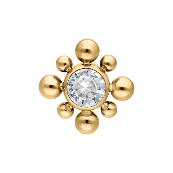 Accesorio de piercing de titanio dorado con cristal, tamaño 3,0 mm, sobre fondo blanco