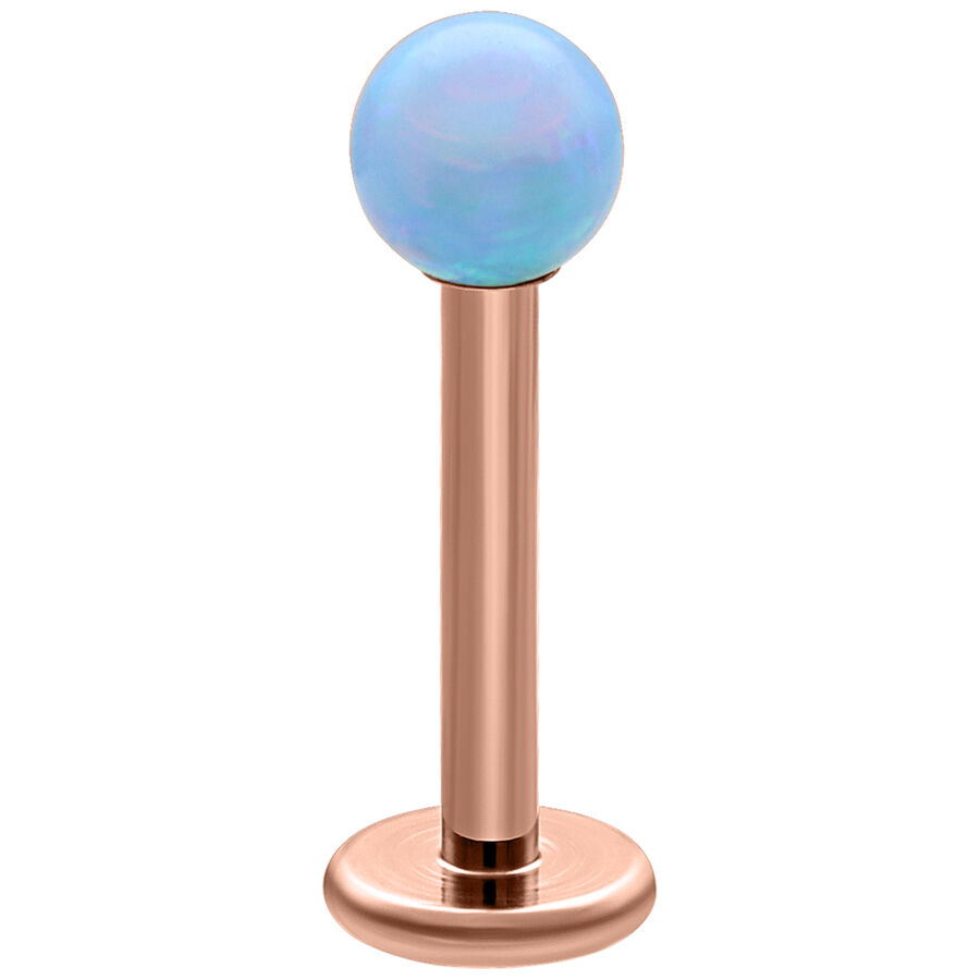 Labret de ópalo azul claro con barra de titanio en oro rosa, 5,0 mm de longitud