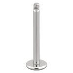 Barra Labret in titanio argento con filettatura esterna su sfondo bianco