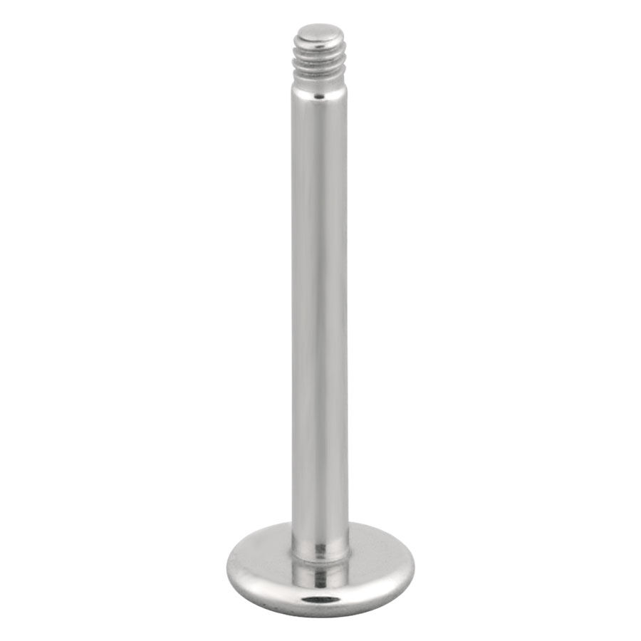 Barra Labret in titanio argento con filettatura esterna su sfondo bianco