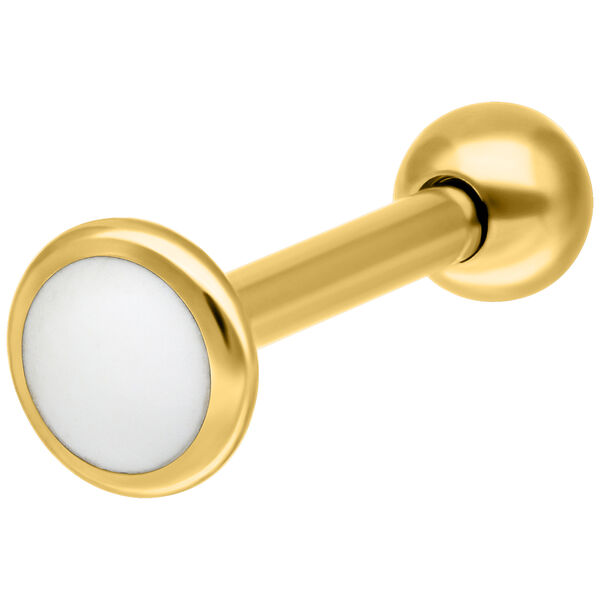 Labret dorado de titanio con placa blanca sobre fondo blanco