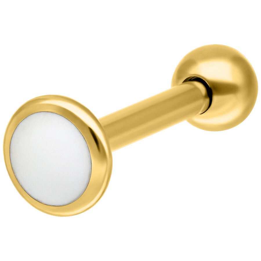 Labret dorado de titanio con placa blanca sobre fondo blanco