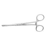 Pinza per piercing in acciaio inox argentato con manici dritti su sfondo bianco
