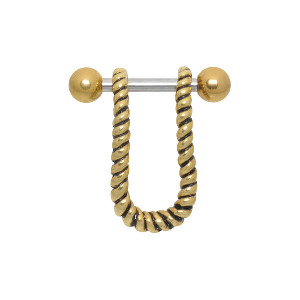Goldenes Upper Ear Lasso mit gedrehtem Design auf weißem Hintergrund