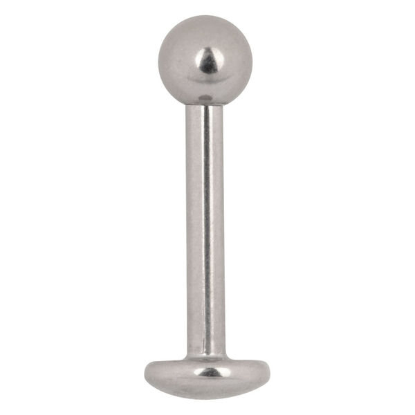 Labret de titanio plateado con bola sobre fondo blanco