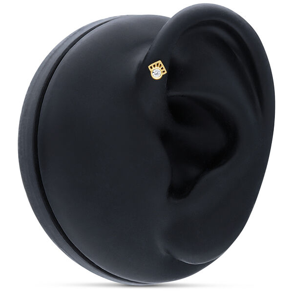 Colgante dorado 14K con cristal claro en modelo de oreja negro