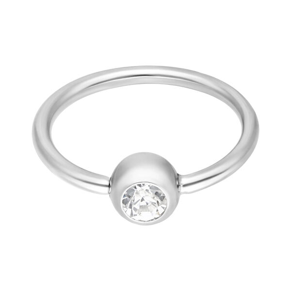 Silberner Continuous Ring mit klarem Kristall auf weißem Hintergrund