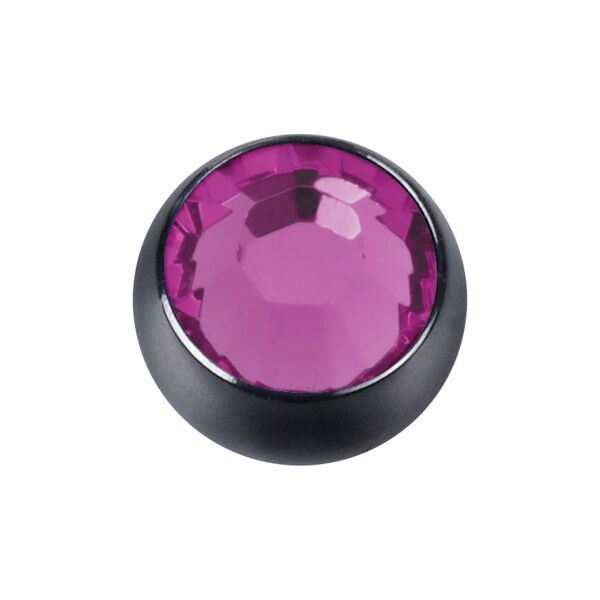 Bola de Piercing de Cristal Fucsia de titanio con marco negro sobre fondo blanco