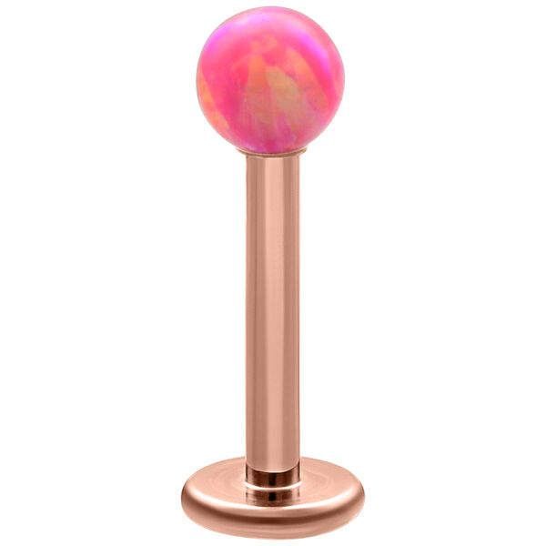 Labret ruusukultaisella varrella ja vaaleanpunaisella opaalipallolla valkoisella taustalla