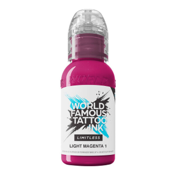 World Famous Ink Limitless Light Magenta -pullo valkoisella taustalla