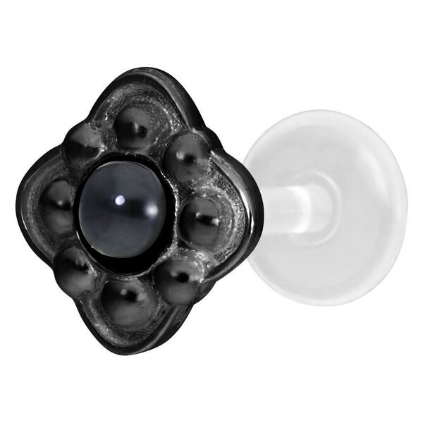 Schwarzer Labret mit Push-Fit und glattem Design auf weißem Hintergrund