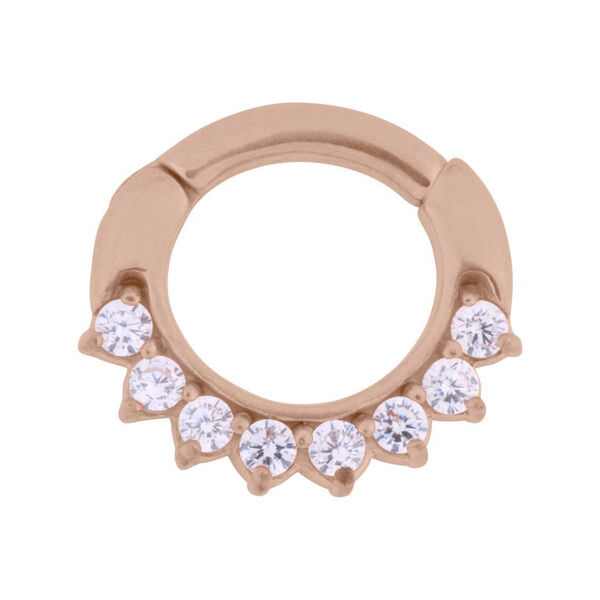 Roségoldener Septum Clicker, 1,6 mm Stärke, 6 Kristalle, auf weißem Hintergrund