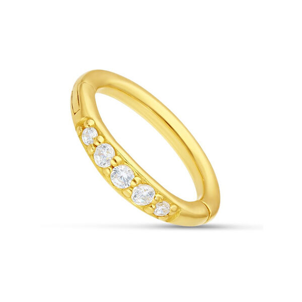 Anillo de piercing de oro de 18K con cristales claros sobre fondo blanco