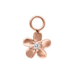 Blumenförmiger Anhänger aus Roségold mit klarem Kristall auf weißem Hintergrund